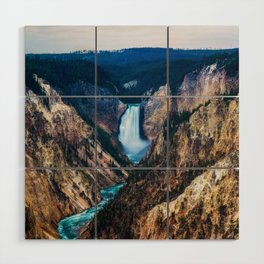 Lower Falls - Rainy Evening at the Grand Canyon of the Yellowstone in Yellowstone National Park Wood Wall Art