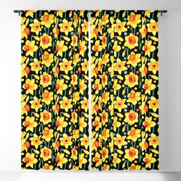 Yellow Daffodils with a Black Background Blackout Curtain