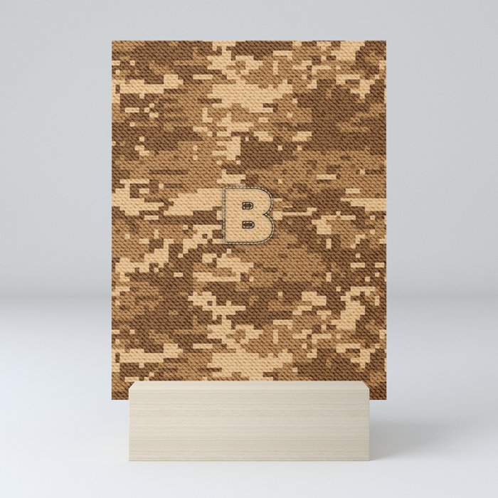 Personalized  B Letter on Brown Military Camouflage Army Commando Design, Veterans Day Gift / Valentine Gift / Military Anniversary Gift / Army Commando Birthday Gift  Mini Art Print