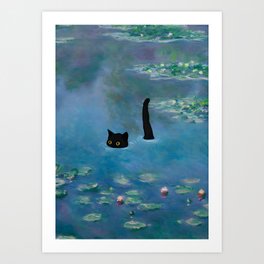 Cat Monet Waterlily Art Print