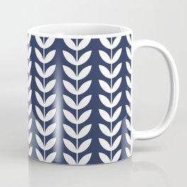 Navy Blue and White Scandinavian leaves pattern Mug