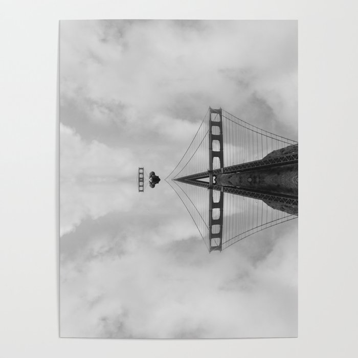 Golden Gate Bridge Black and White Reflections Poster