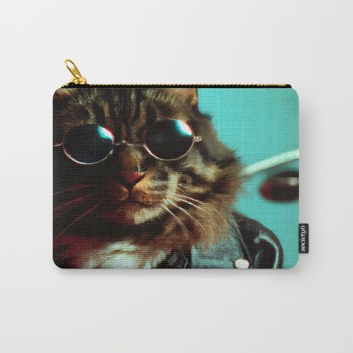 Badass cat wearing sunglasses and a leather jacket Carry-All Pouch