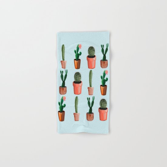 Various Cacti Light Blue Hand & Bath Towel
