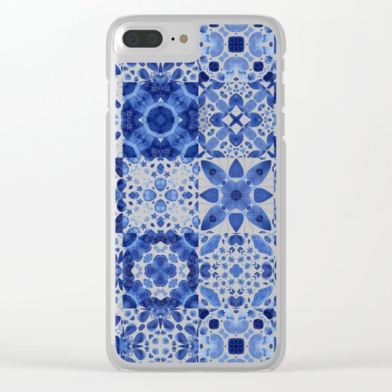 Indigo Watercolor Tiles Clear iPhone Case