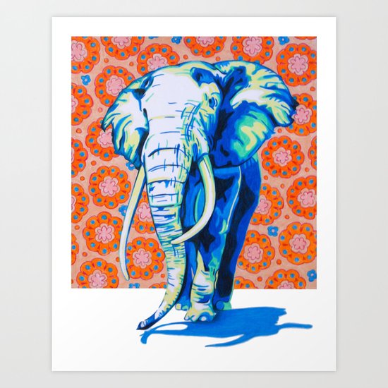 Elephant with Hippie Flowers Art Print