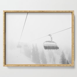 Black and White Ski Lift | Minimalist Foggy Skiing Austria Serving Tray