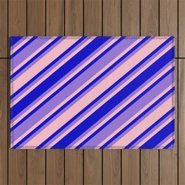 [ Thumbnail: Pink, Blue, and Purple Colored Pattern of Stripes Outdoor Rug ]
