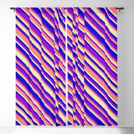 [ Thumbnail: Blue, Dark Violet, Salmon & Pale Goldenrod Colored Lined Pattern Blackout Curtain ]