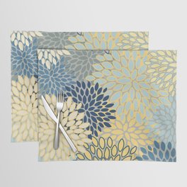 Floral Print, Yellow, Gray, Blue, Teal Placemat | Dorm, Colorful, Floralprint, Colourful, Flowers, Pattern, Graphicdesign, Bathroom, Bedroom, Flower 