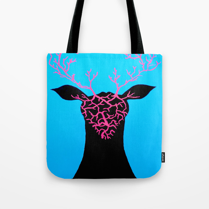 Unique And Trippy Deer Head Painting On Canvas Tote Bag By