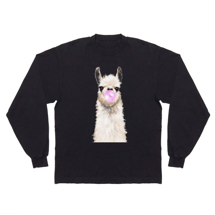 Bubble Gum Popped on Llama (1 in series of 3) Long Sleeve T Shirt