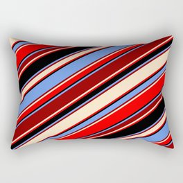 [ Thumbnail: Cornflower Blue, Dark Red, Bisque, Red & Black Colored Stripes Pattern Rectangular Pillow ]