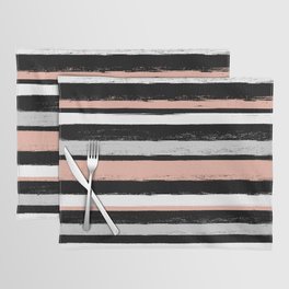 Stripes - Peach Grey Black White Placemat