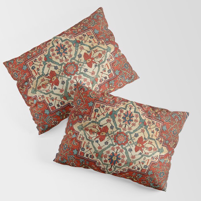 North-West Persia Bijar Old Century Authentic Colorful Royal Red Blue Green Vintage Patterns Pillow Sham