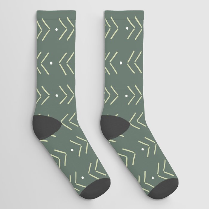 Arrow Lines Geometric Pattern 42 in Sage Green Socks