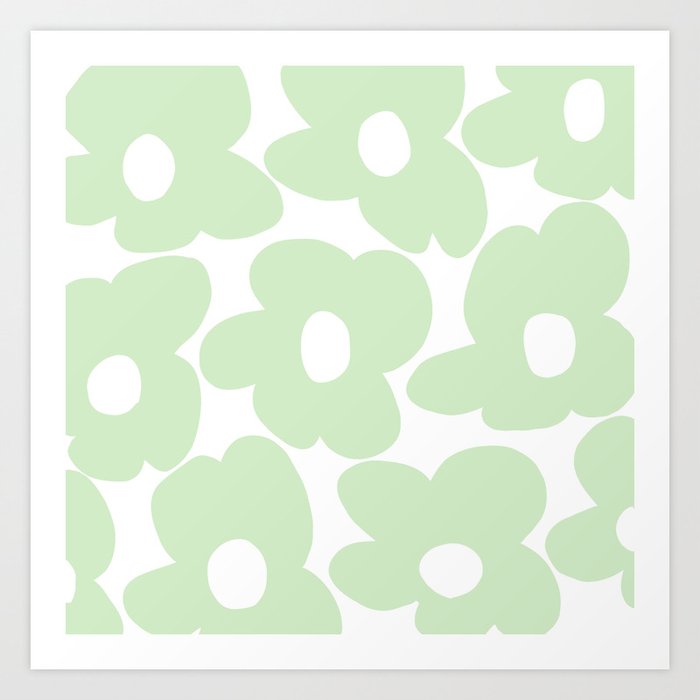 Large Baby Green Retro Flowers White Background #decor #society6 #buyart Art Print