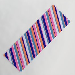 [ Thumbnail: Colorful Lavender, Blue, Coral, Dark Blue, and Hot Pink Colored Lines/Stripes Pattern Yoga Mat ]