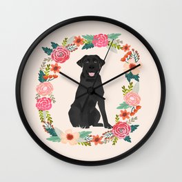 black lab floral wreath flowers dog breed gifts labrador retriever Wall Clock