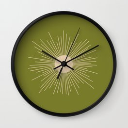 Mid-Century Modern Sunburst II - Minimalist Sun in Mid Mod Beige and Olive Green Wall Clock