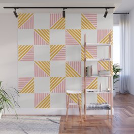 Abstract Shape Pattern 8 in Mustard Yellow Pale Pink Wall Mural