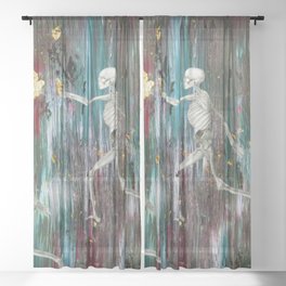 Everybody's free to wear sunscreen; skeletons of friends abstract surreal painting Sheer Curtain