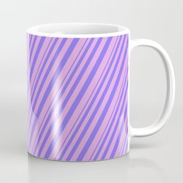 [ Thumbnail: Medium Slate Blue and Plum Colored Lined Pattern Coffee Mug ]