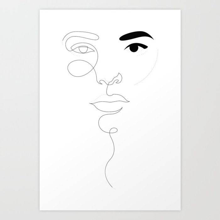 ld_e20 - one line dot face Art Print