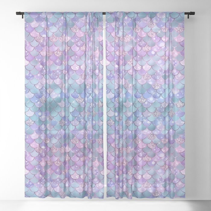 Pink Blue Mermaid Pattern Luxury Sheer Curtain