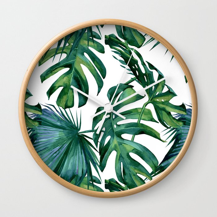 Classic Palm Leaves Tropical Jungle Green Wall Clock