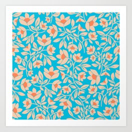 Tropical Blooms Pattern - Blue Art Print