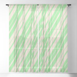 [ Thumbnail: Light Green & Beige Colored Stripes Pattern Sheer Curtain ]