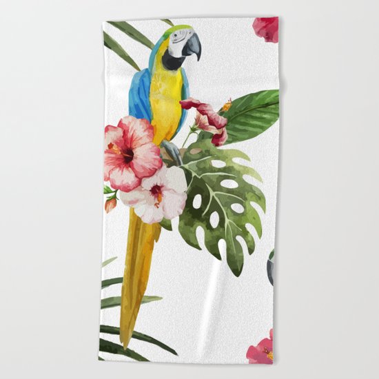 Tropical Bird Pattern 02 Beach Towel