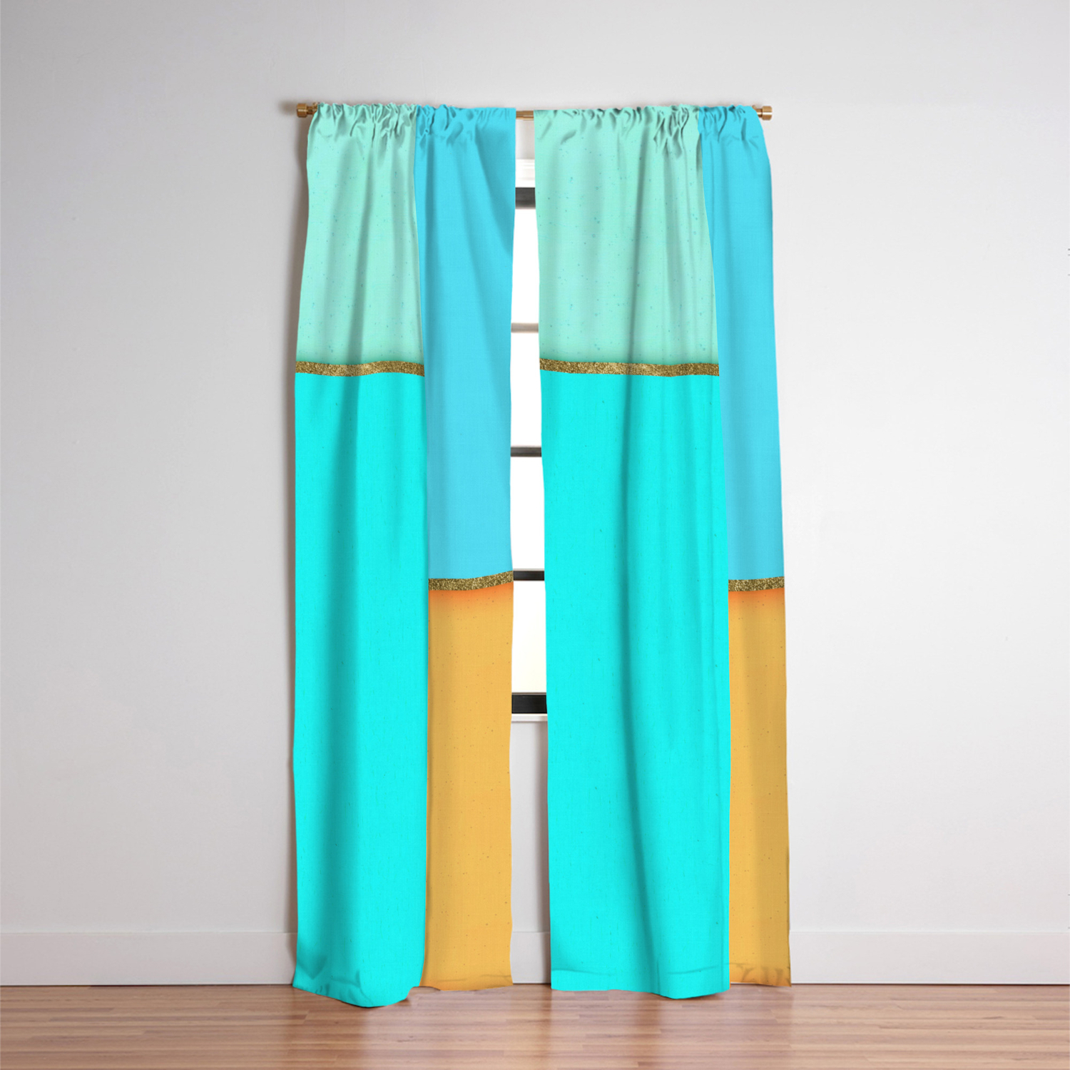Light Blue Orange And Gold Abstract Art Blackout Curtain By