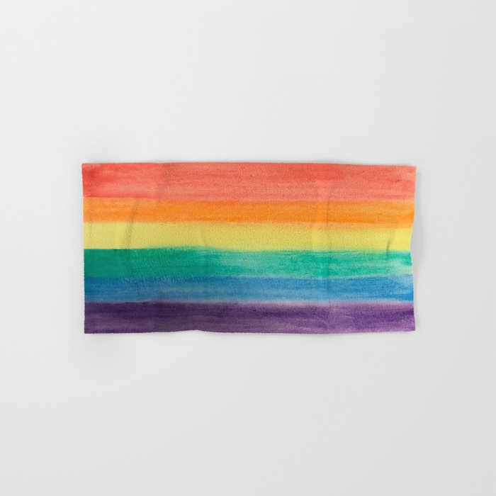 Large Hand Painted Watercolor Gay Pride Rainbow Equality and Freedom Flag Hand & Bath Towel