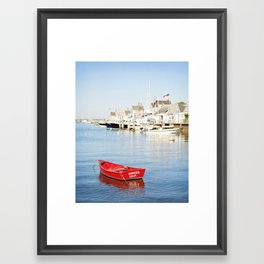 Vibrant Red Boat in Nantucket Harbor Framed Art Print