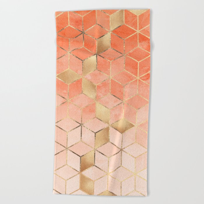 Soft Peach Gradient Cubes Beach Towel