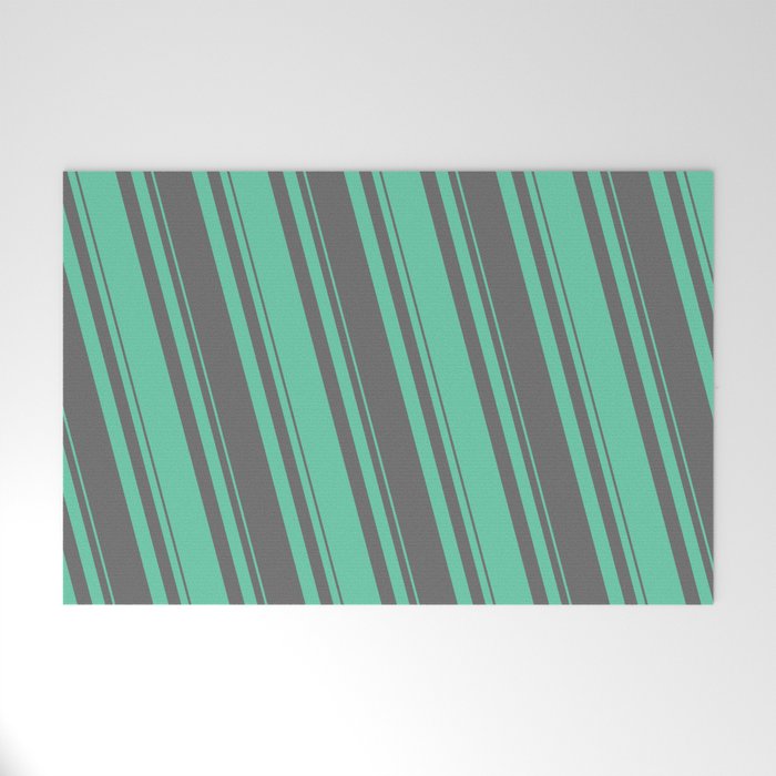 Dim Gray & Aquamarine Colored Lined/Striped Pattern Welcome Mat