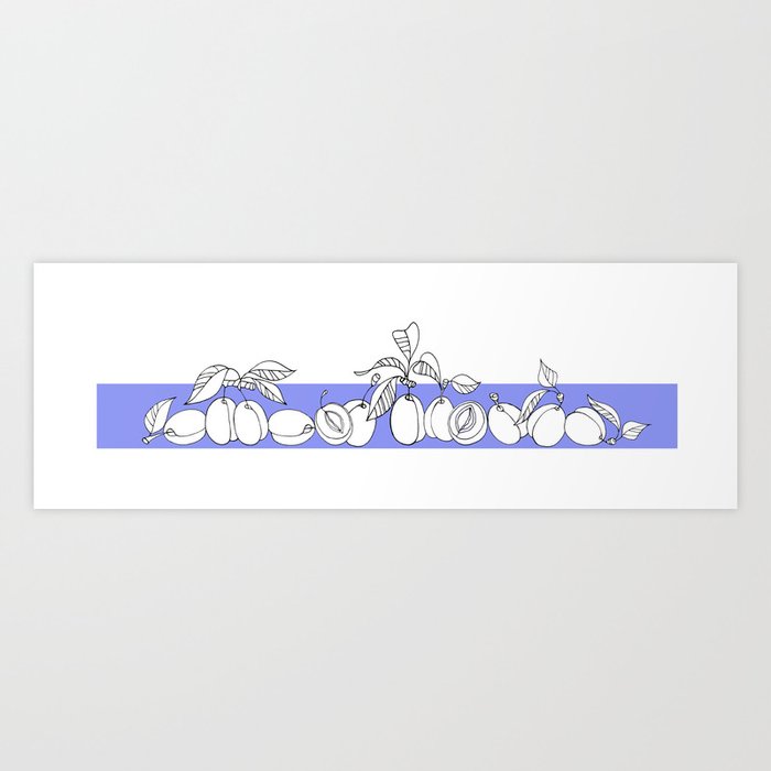 Decorative path from white plums. Linear drawing. Art Print