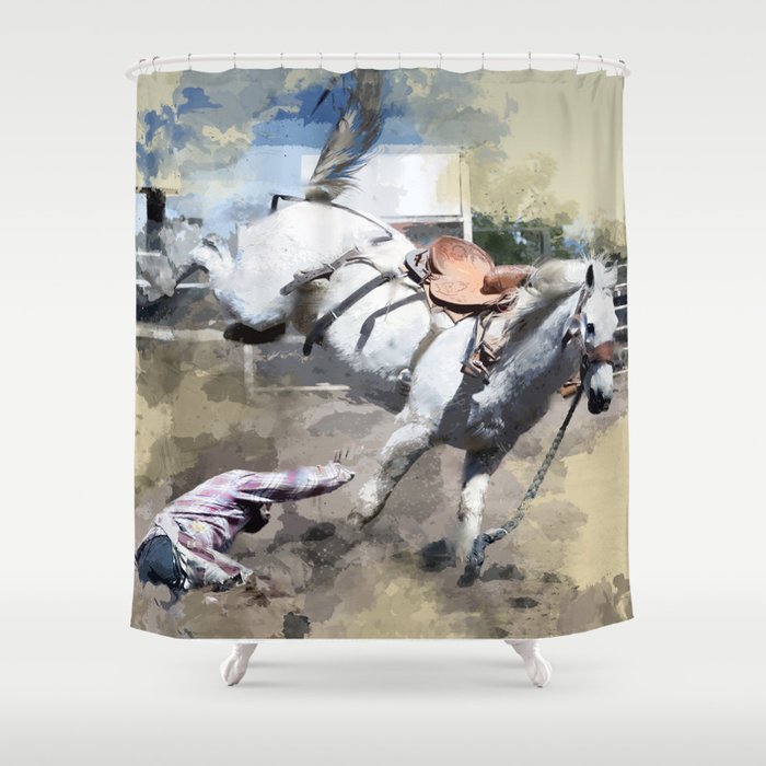 Bucking Bronco 1 Cowboy 0 Shower Curtain By Digitalrealityart Society6 Bucking Bronco 1 Cowboy 0 Shower Curtain