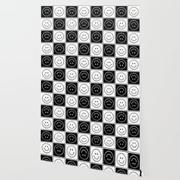 Checked Smiley Faces Pattern (Black & White) Wallpaper | Black And White, Happy, Squares, Shapes, Happiness, Checkered, Face, Smiley, Smiley Face, Pattern 