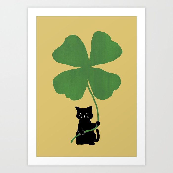 Cat with clover Art Print