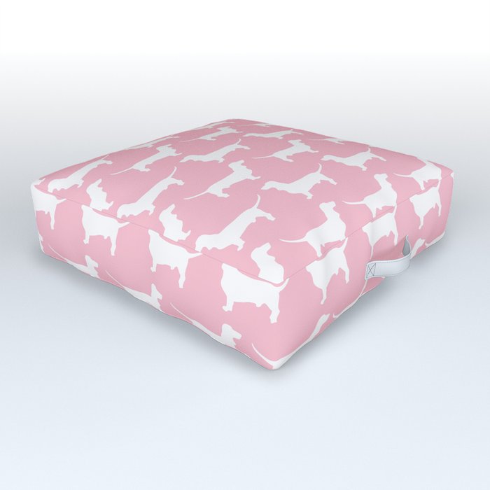 Pink Dachshund Silhouette Pattern Outdoor Floor Cushion