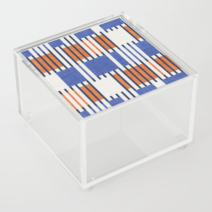 Bold minimalist retro stripes // midnight blue orange and electric blue geometric grid  Acrylic Box