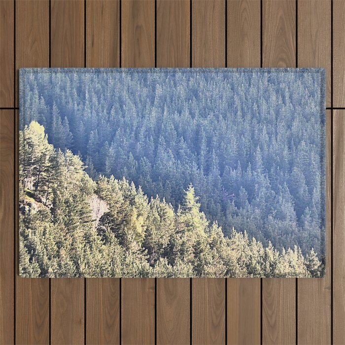 Scottish Highlands Spring Pine Tree Sunlight Effect in I Art. Outdoor Rug