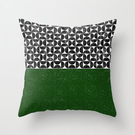 Mid century modern texture black shapes with green Throw Pillow