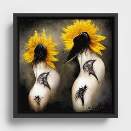 Hummingbirds in Sunflowers Framed Canvas