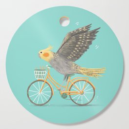 Cockatiel on a Bicycle Cutting Board