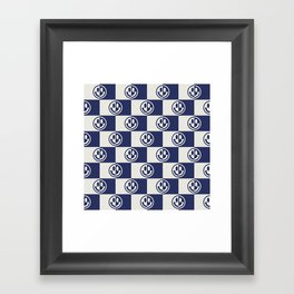 Smiley Faces On Checkerboard (Muted Beige & Dark Blue)  Framed Art Print