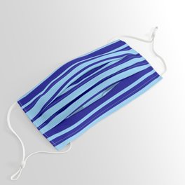 [ Thumbnail: Dark Blue and Light Sky Blue Colored Stripes Pattern Face Mask ]